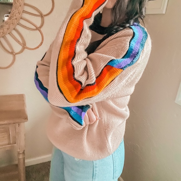 Vintage 80s 90s Dad Grandpa Oversized Colorful Cozy Stripe Funky Sweater - Picture 4 of 16